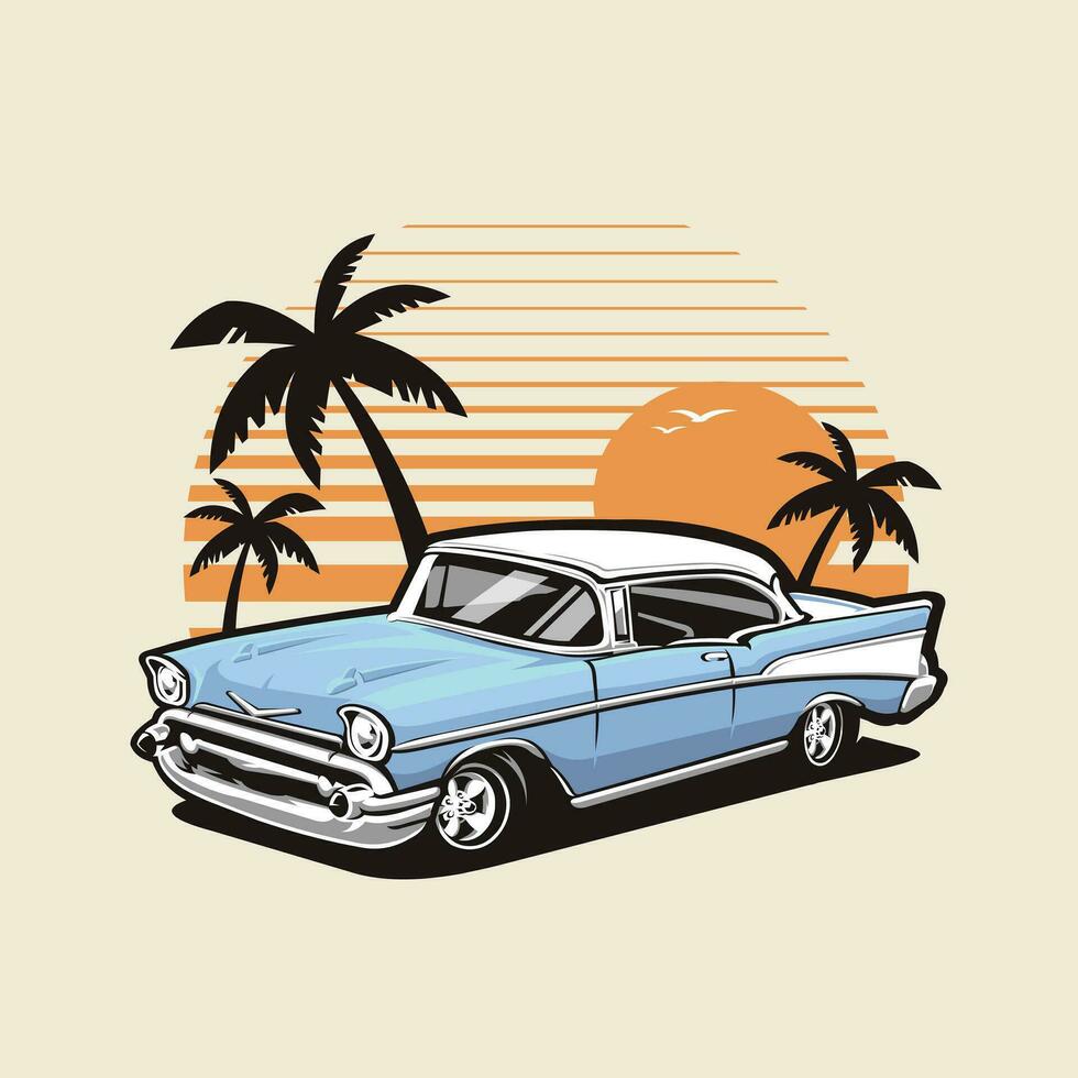 clásico músculo caliente varilla coche en el playa vector Arte ilustración. mejor para automotor camiseta diseño