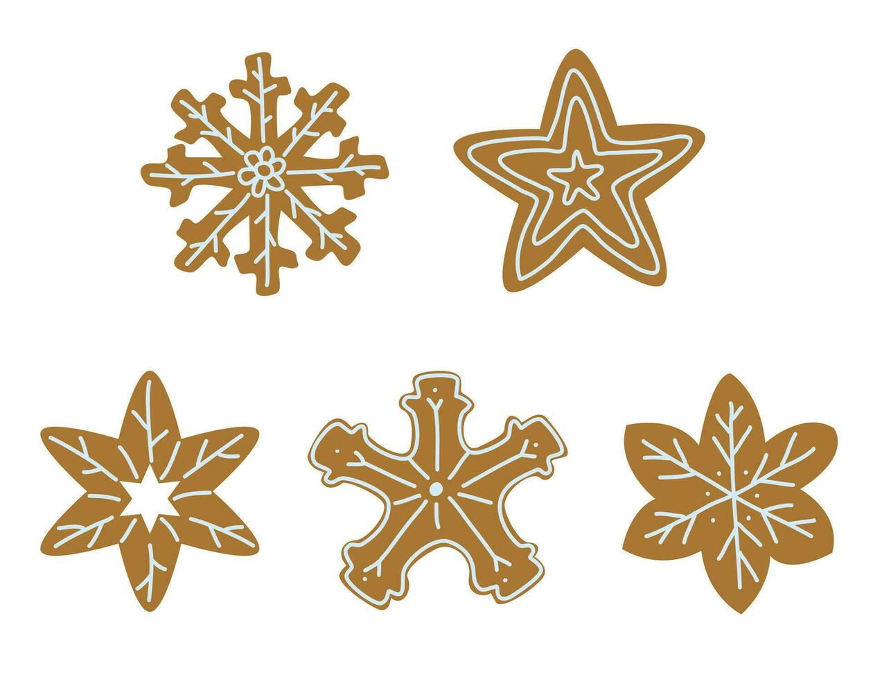 set of gingerbread cookies in the form of snowflakes and stars vector