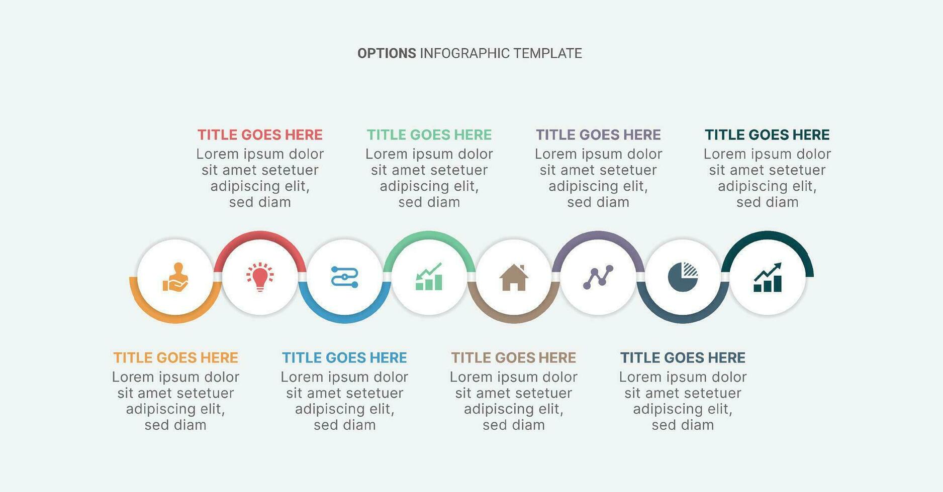 Eight Options Timeline Business Infographic Design Template vector