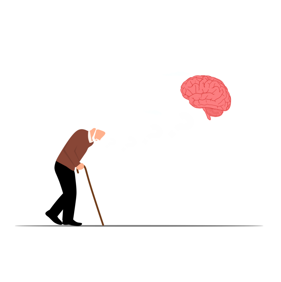 an old man with a cane and a brain png