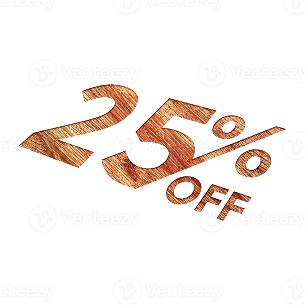 25 Percent Discount Offers Tag with Wooden Engrave Style Design png