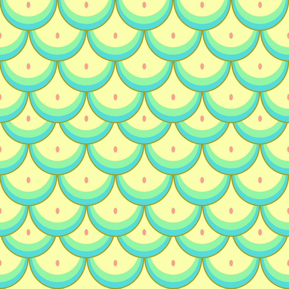 Green-yellow fish scale lines on a seamless pattern background. Lap tiles with mermaid tail pattern for decoration. vector