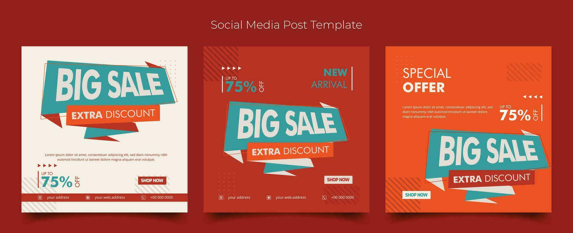 Social media post template with flat ribbon in orange and white background for product advertising vector