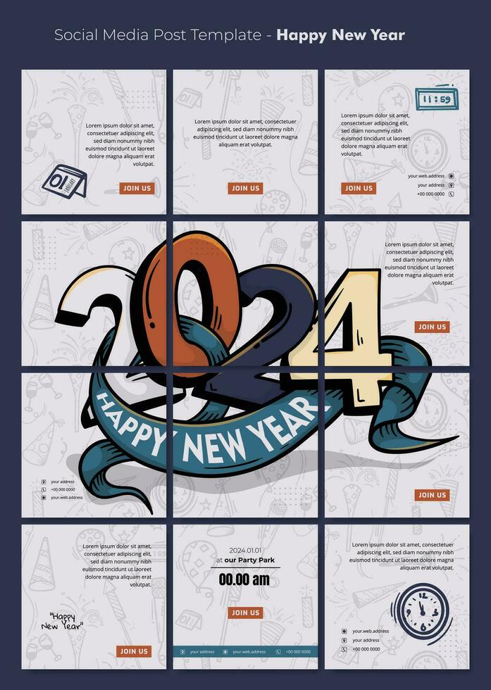 Social media post template with flying ribbon in 2024 number for happy new year design vector