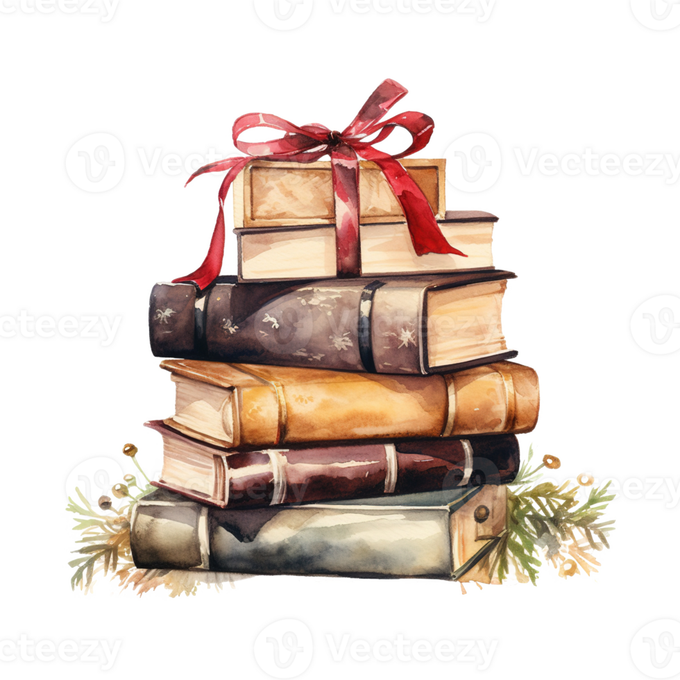 AI generated Pile of Books For Christmas Event. Watercolor Style. AI Generated png
