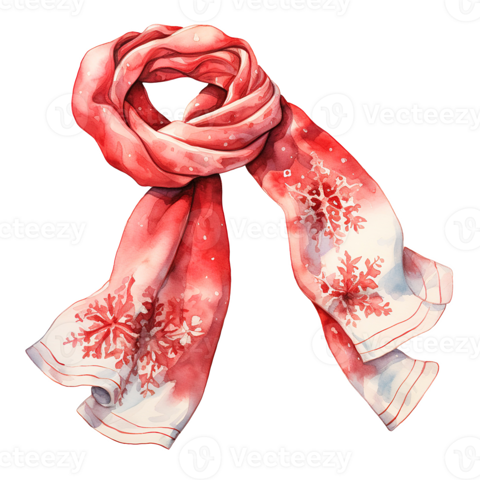 AI generated Red Scarf For Christmas Event. Watercolor Style. AI Generated png
