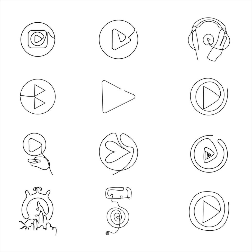 set of play icon photocall one line art white background vector