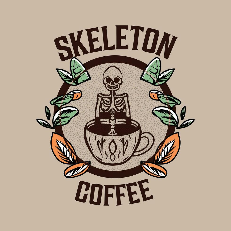 skeleton with coffee vector logo design