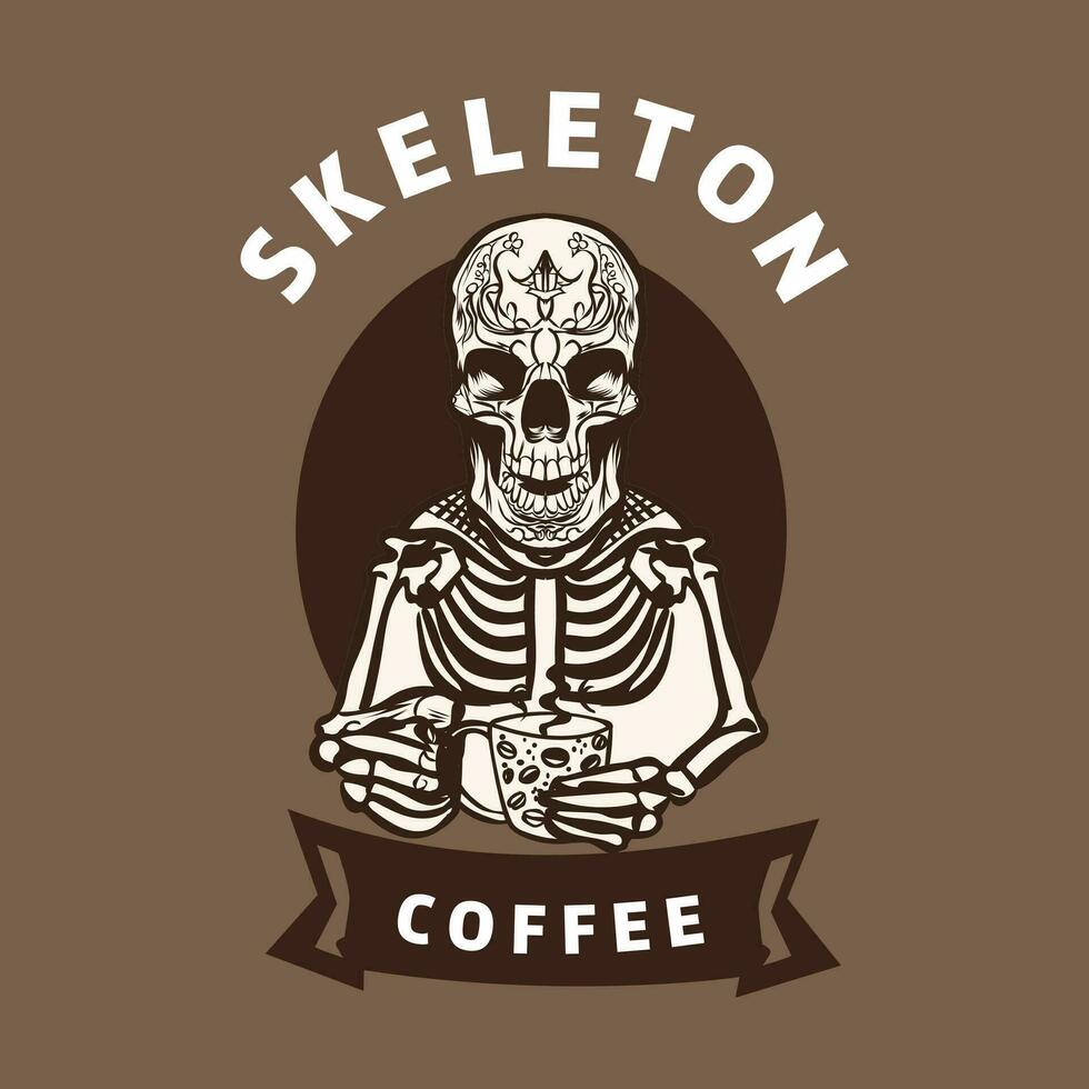 skeleton coffee vector art logo design