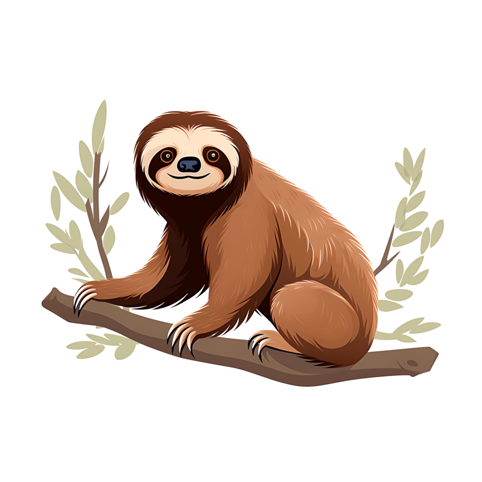 AI generated Adorable Sloth Hanging in Tropical Rainforest Wildlife Portrait of a Cute Isolated Furry Mammal in Nature's Greenery, Generative Ai png