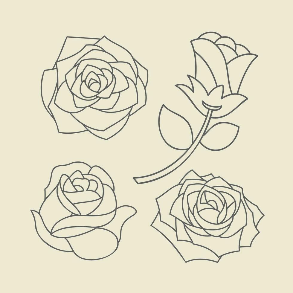 Set of outline rose flower, suitable for color book and design vector