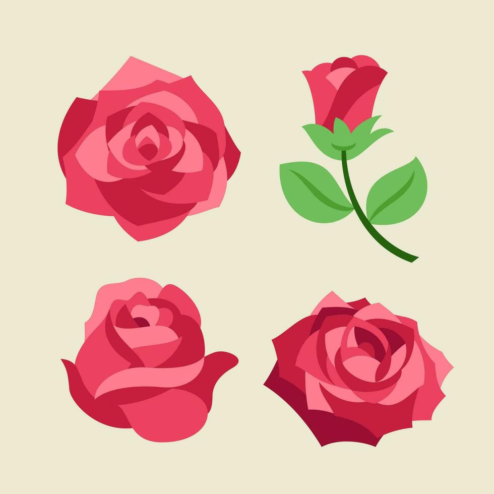 Variaty of flower roses in flat design illustration vector