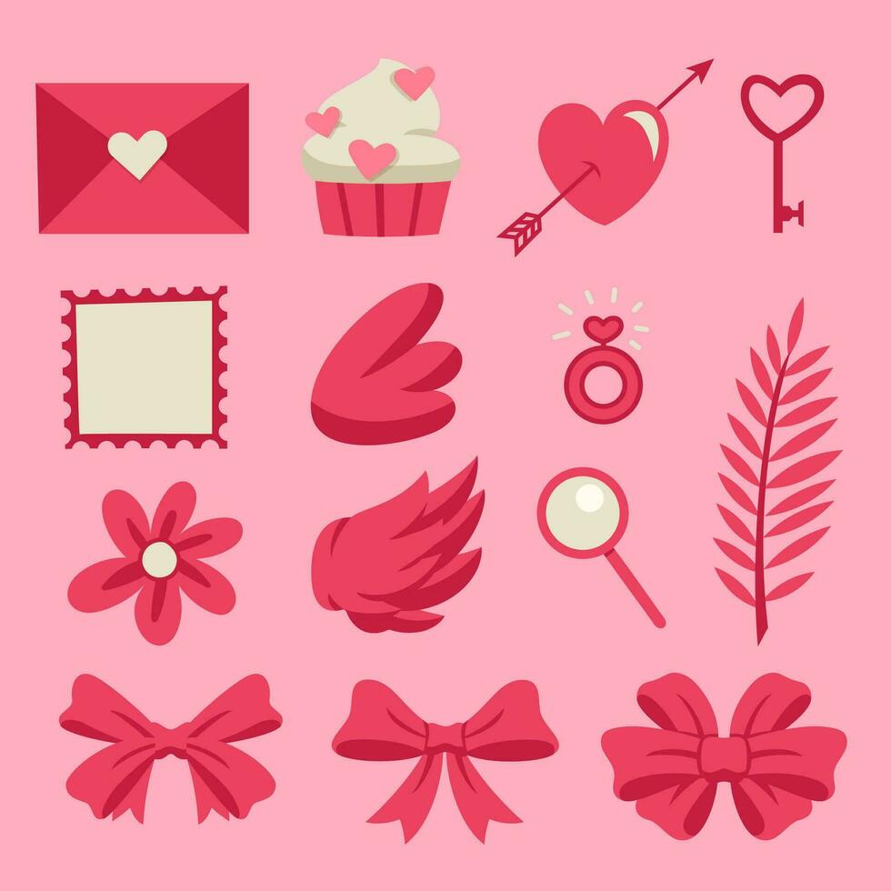 Valentines day element set collection in flat style vector