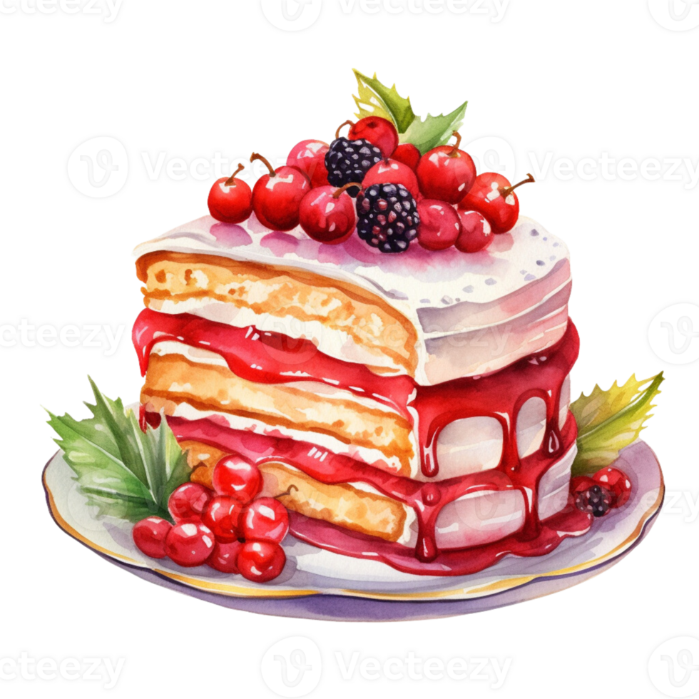 ai generato ai generativo torta con frutti di bosco, torta con crema, frutti di bosco. pezzo di torta. dolce dolce, torta, dolce Pasticcino per panetterie, caffè, ristoranti. acquerello stile. png