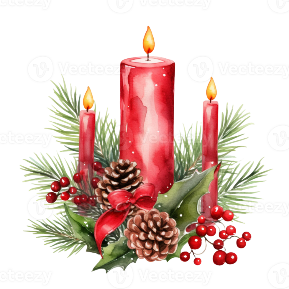 AI generated AI Generative Christmas wreath with candle and red Christmas red burning candles with fir tree, berries and winter holiday decoration. png