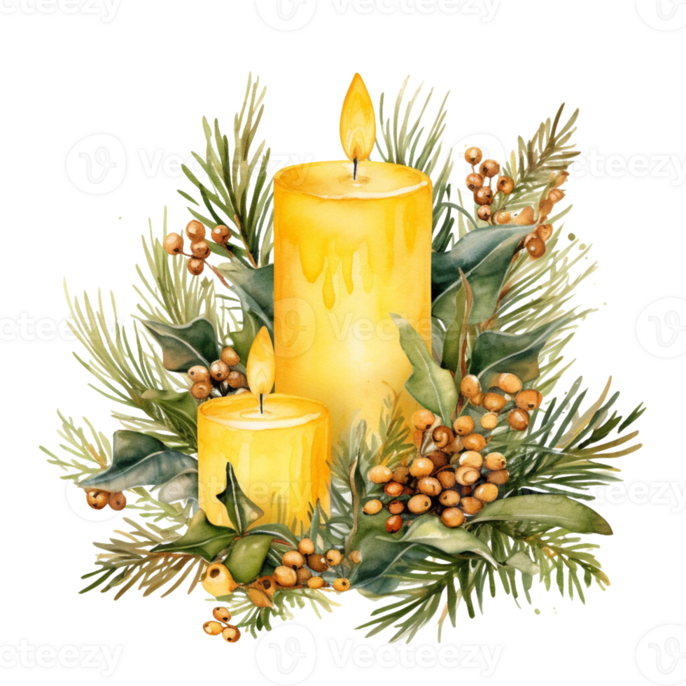 AI generated AI Generative Christmas wreath with candle and red Christmas red burning candles with fir tree, berries and winter holiday decoration. png