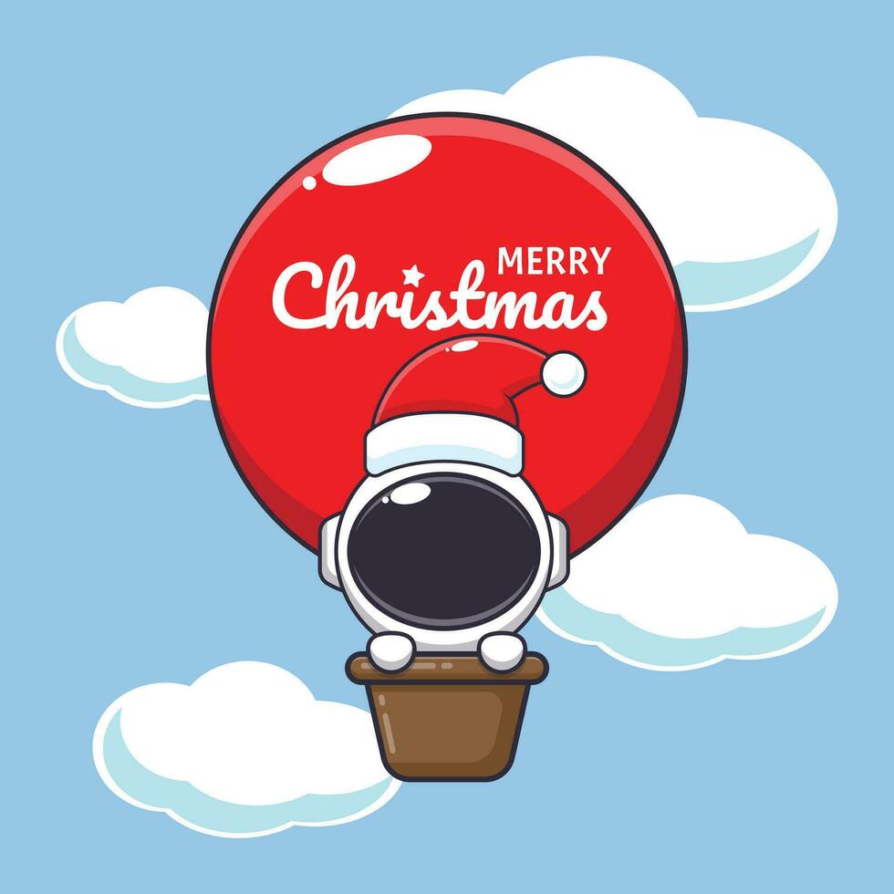 Cute astronaut fly with air balloon. Cute christmas cartoon character illustration. vector