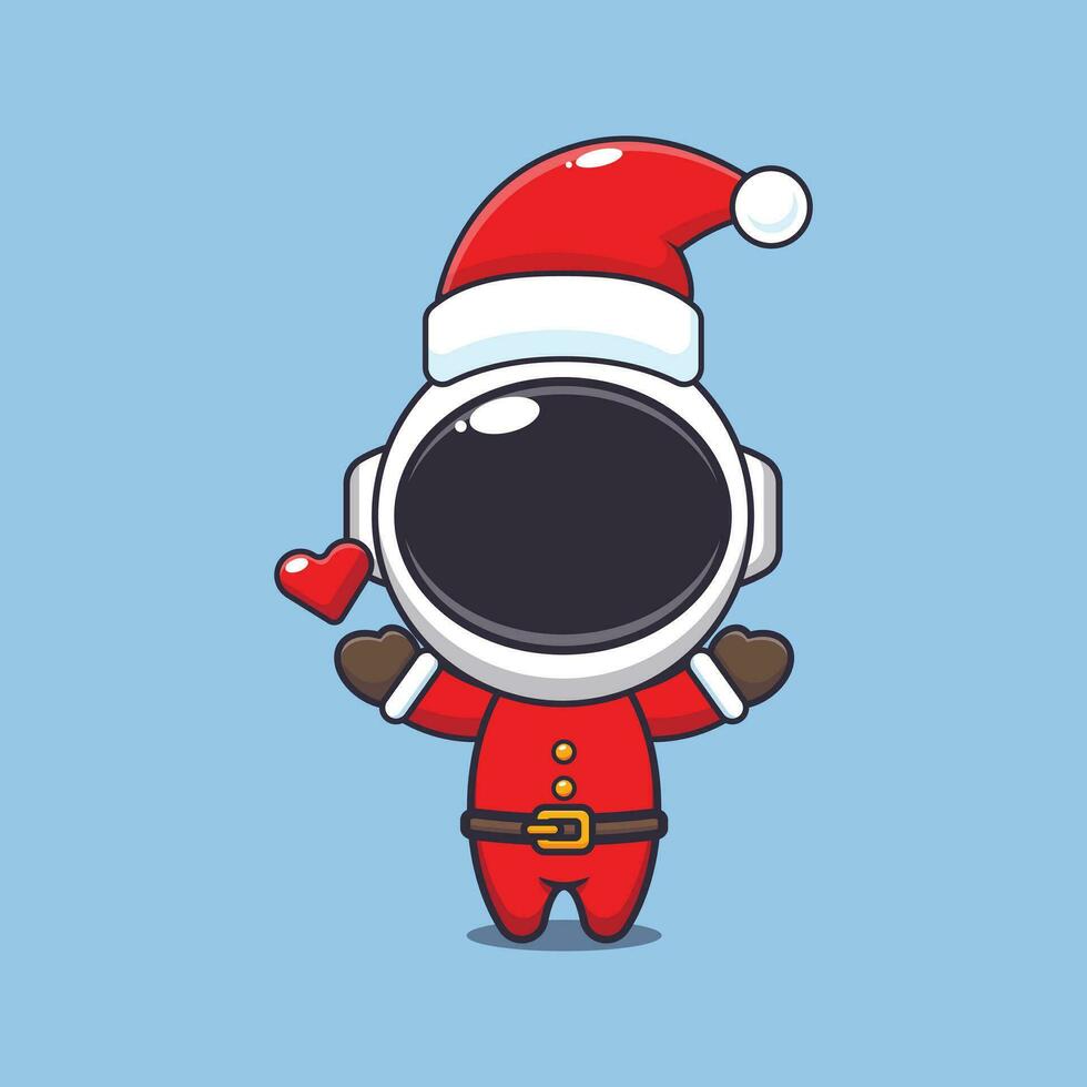 Cute astronaut wearing santa costume. Cute christmas cartoon character illustration. vector