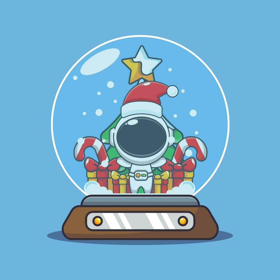 Cute astronaut in snow globe. Cute christmas cartoon character illustration. vector