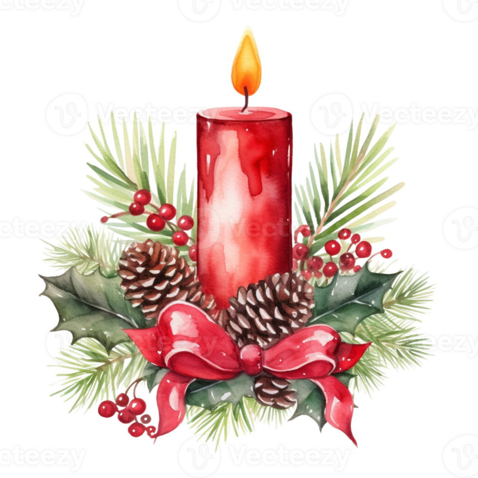 ai gerado ai generativo Natal guirlanda com vela e vermelho Natal vermelho queimando velas com abeto árvore, bagas e inverno feriado decoração. png