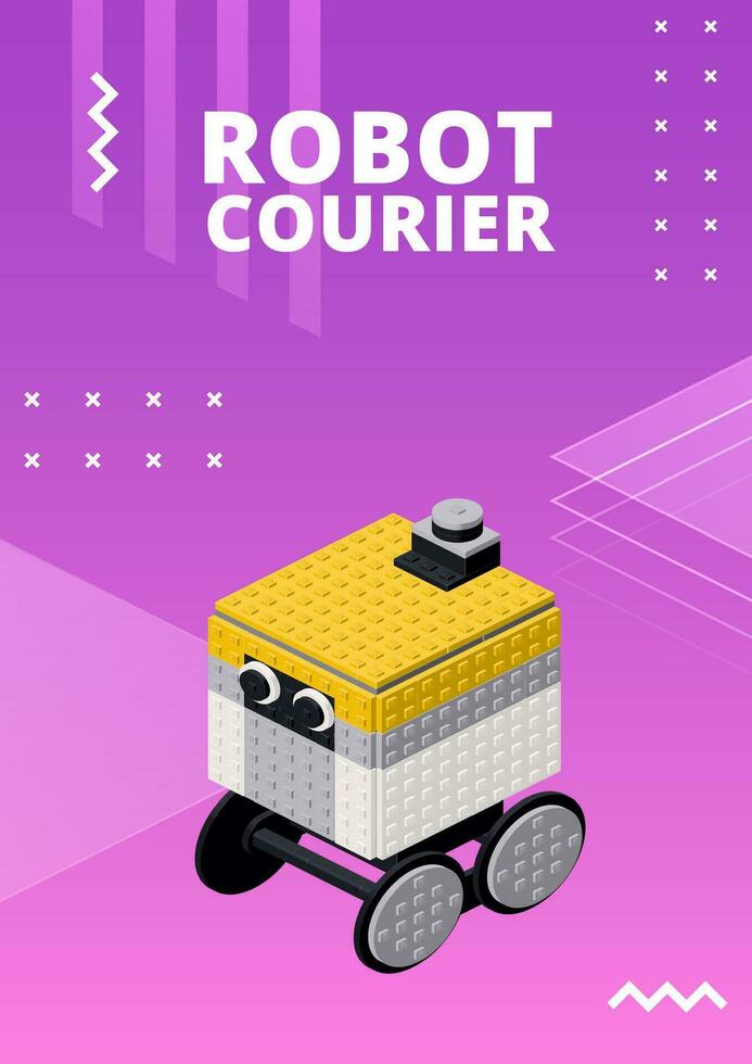 Poster with robot courier for print and design. Vector illustration.