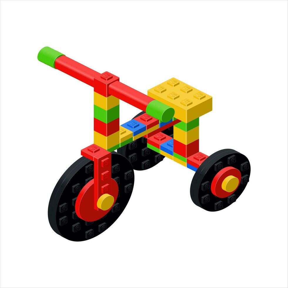 Tricycle colored bicycle in isometry. Vector