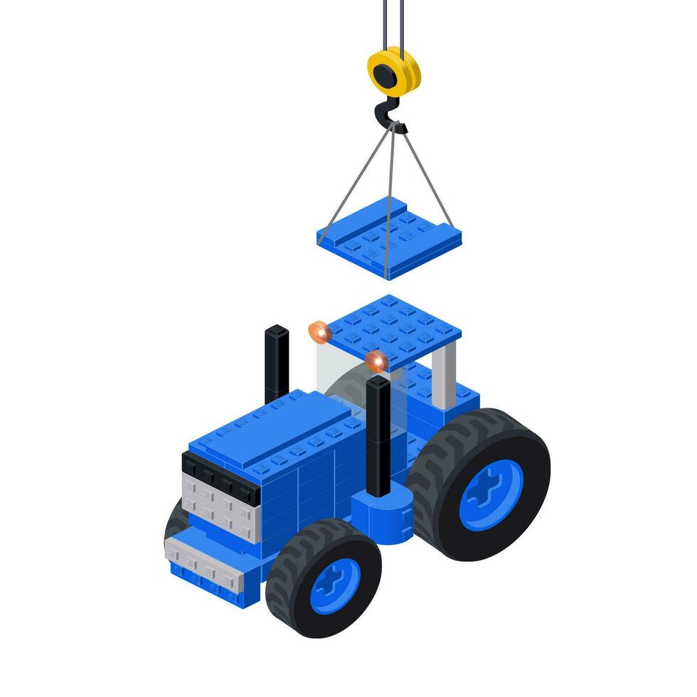 Blue tractor construction concept, auto industry. Vector