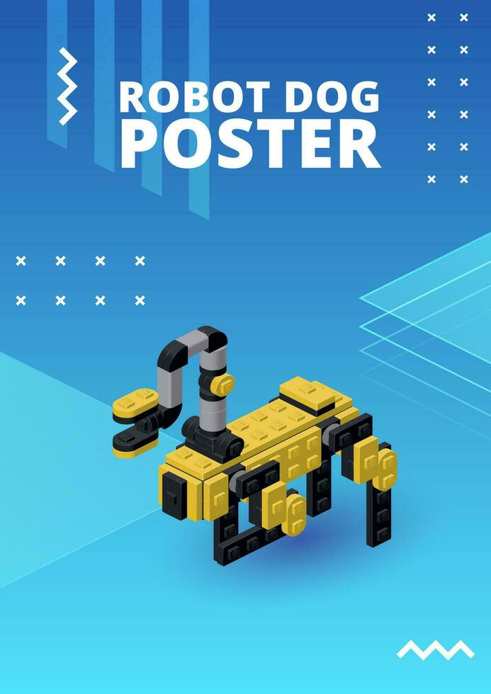 Poster with robot dog with working hand for print and design. Vector clipart