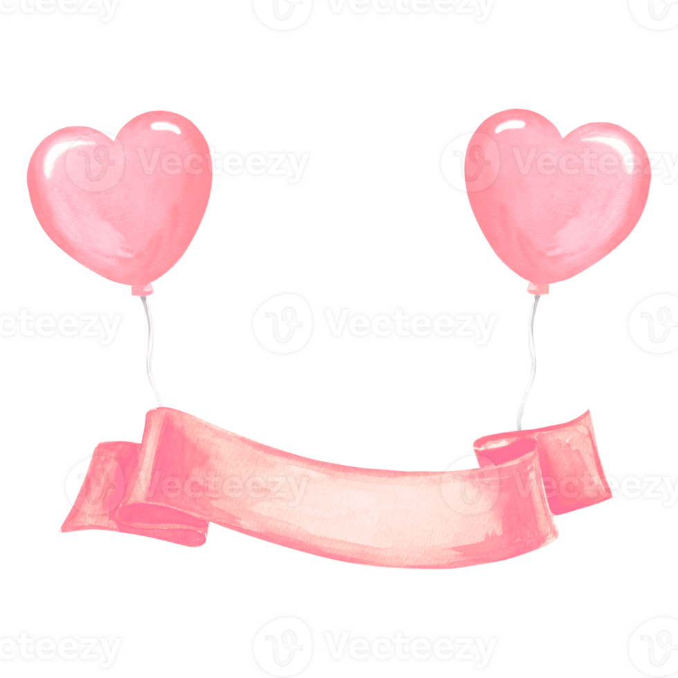 Vorlage Aquarell Valentinstag Tag Karte, Beförderung und Einkaufen. isoliert Rosa Banner mit herzförmig Luftballons. Hand gezeichnet Illustration zum romantisch Karten, Verkauf, Dekoration Geburtstage und Ferien png