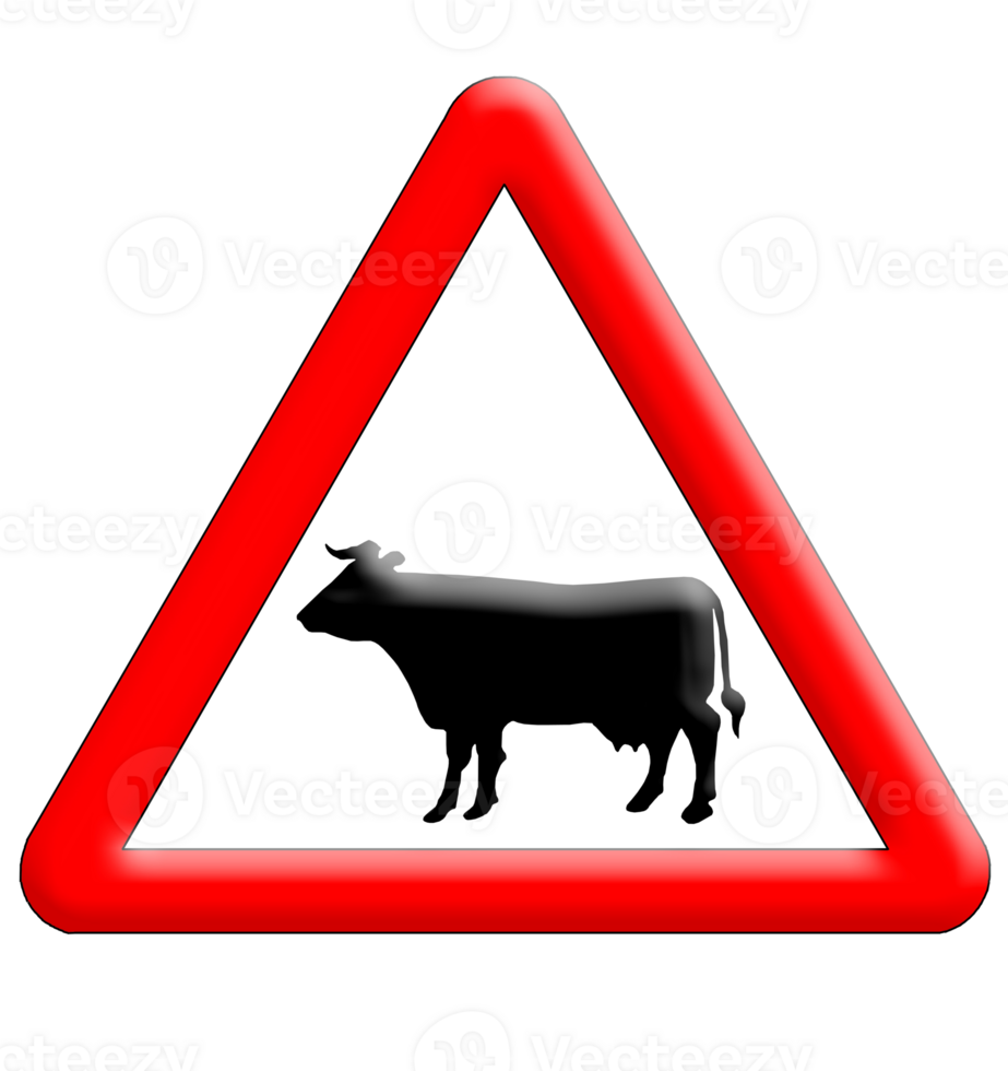 Cow crossing traffic sign isolated over transparent background png