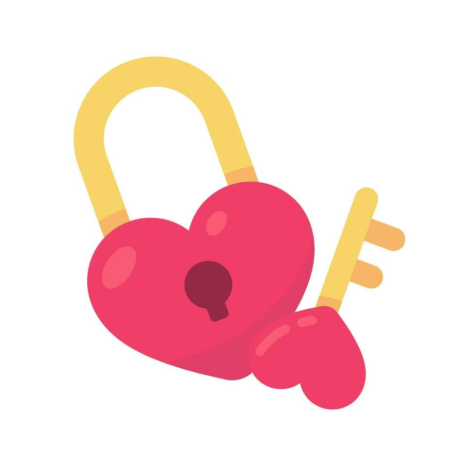 Pink heart lock with key for unlocking love feelings on Valentine's Day. vector