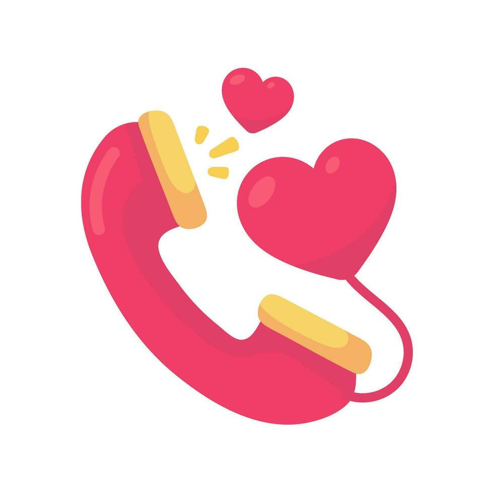 A red heart comes out of the phone. The concept of communicating with loved ones vector