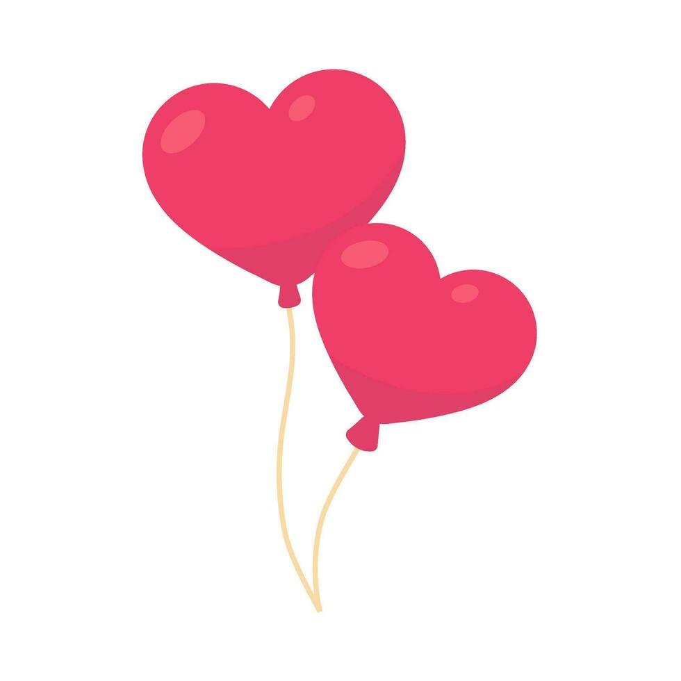 Couple heart balloons. Red balloons and strings tied together like a couple's love vector