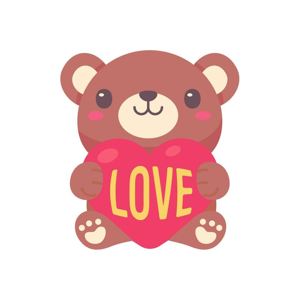 Cute teddy bear hugs red love heart Special gift on Valentine's Day vector