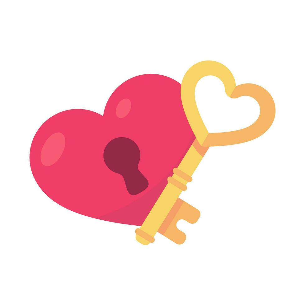 Pink heart lock with key for unlocking love feelings on Valentine's Day. vector