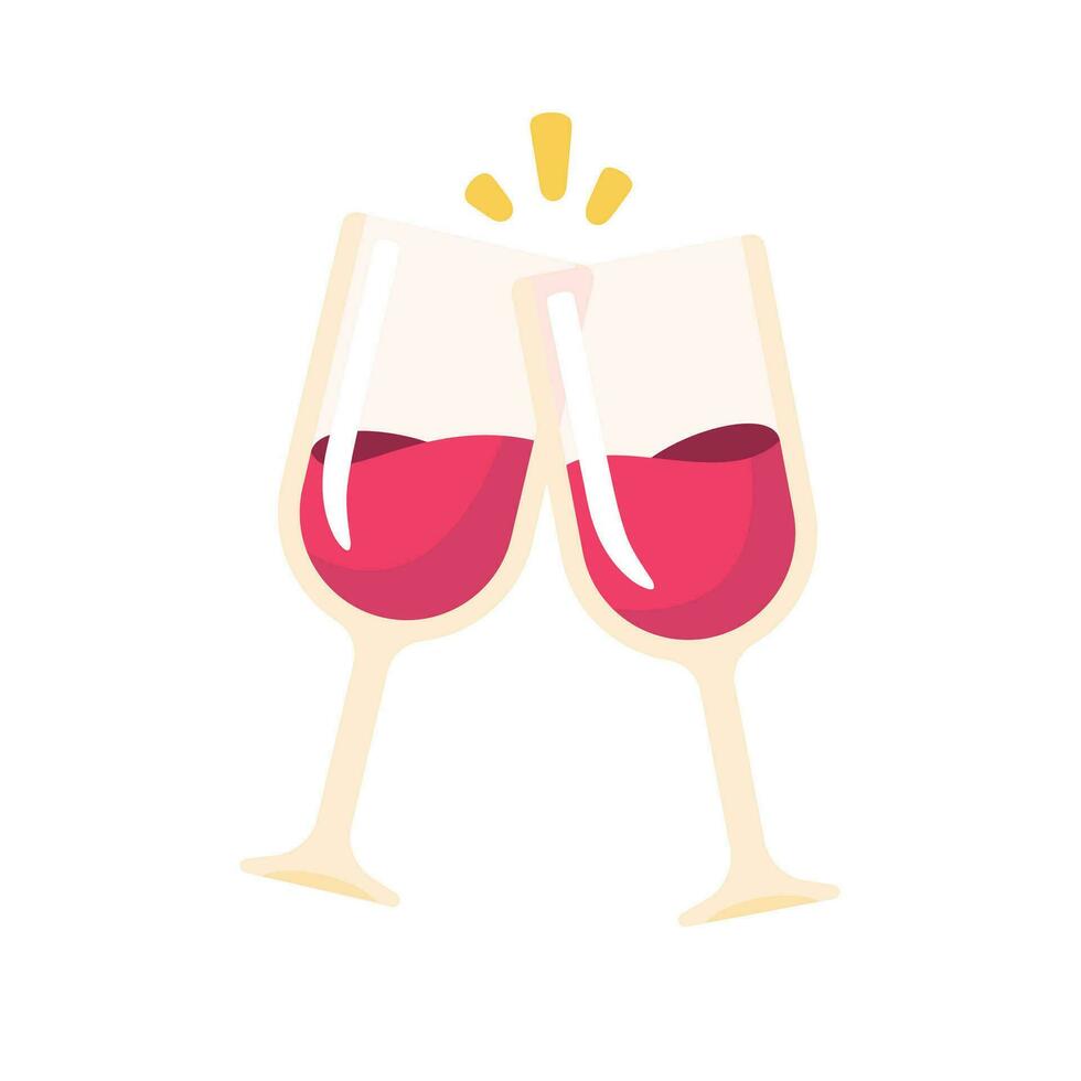 Wine glasses clink together to celebrate a couple at their wedding ceremony. vector