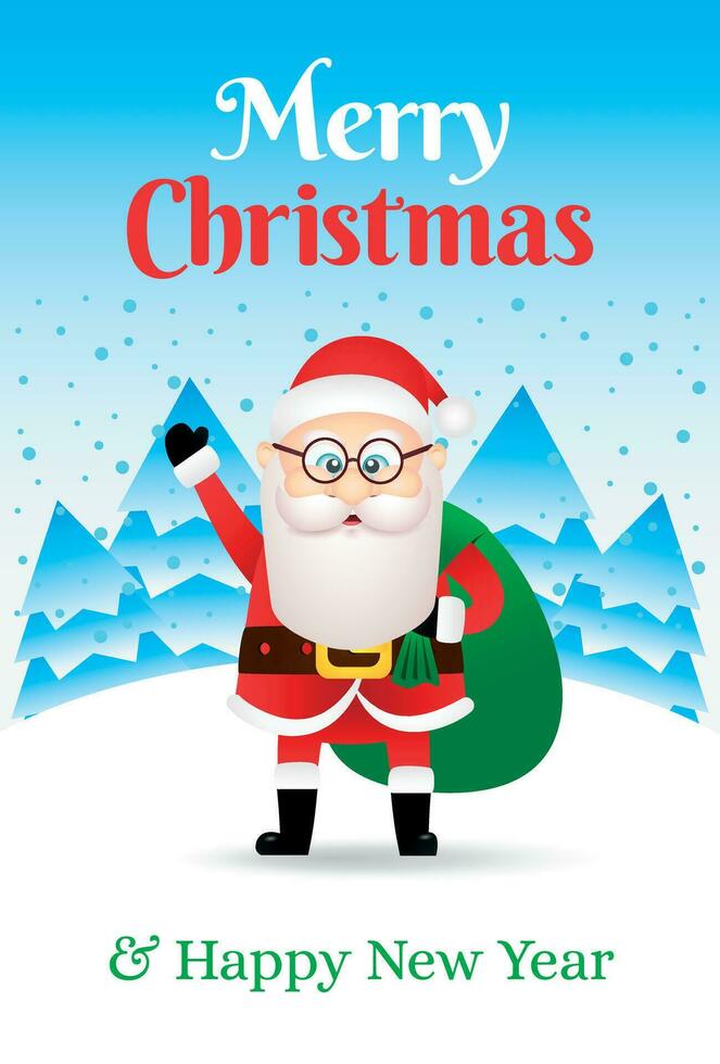 Merry Christmas and Happy New Year with Santa Claus. Merry Christmas and Happy New Year greeting card vector