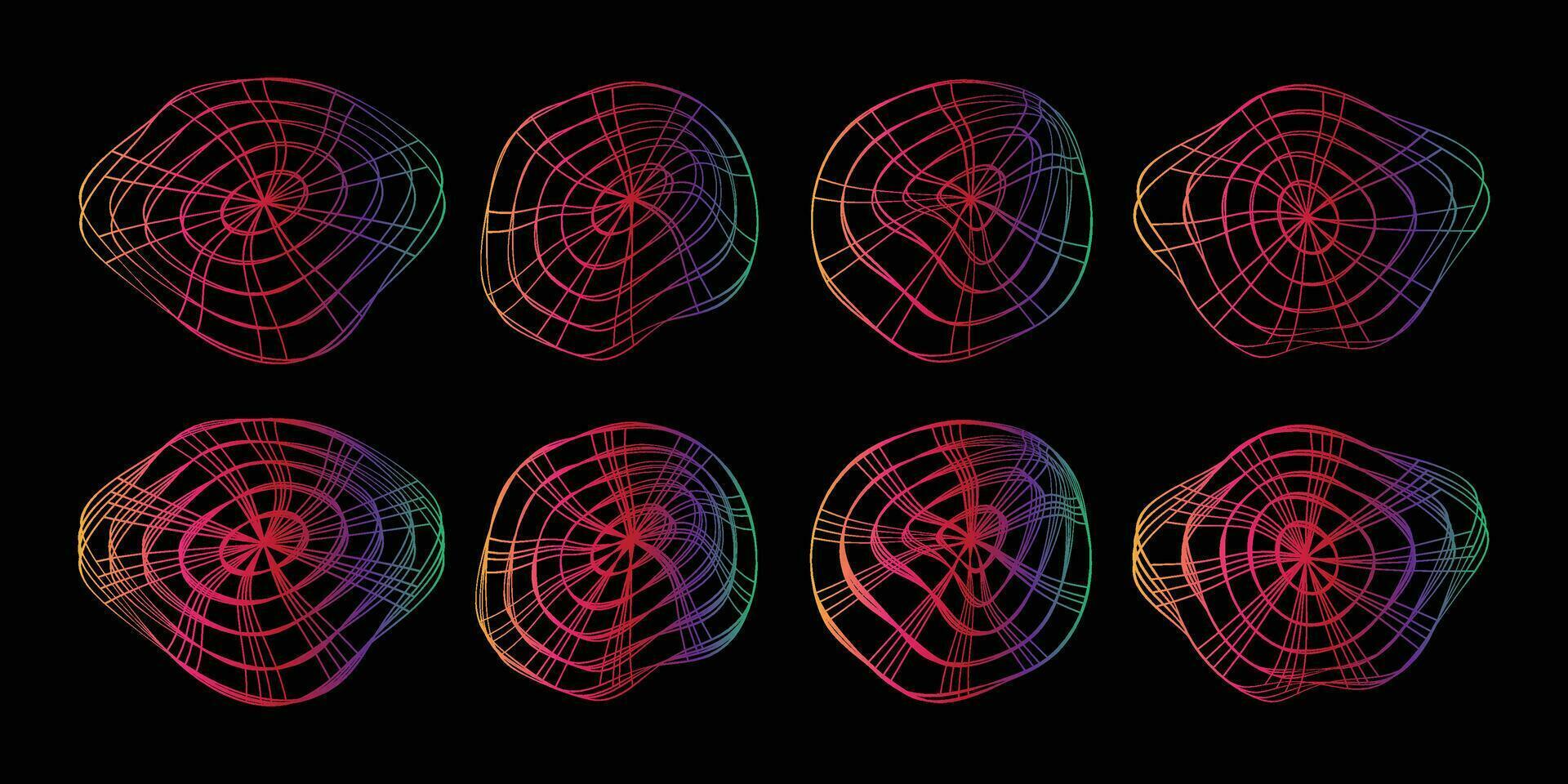 colección de vistoso 3d esfera malla. único formas estructura modelo concepto con puntos y línea cuadrícula vector