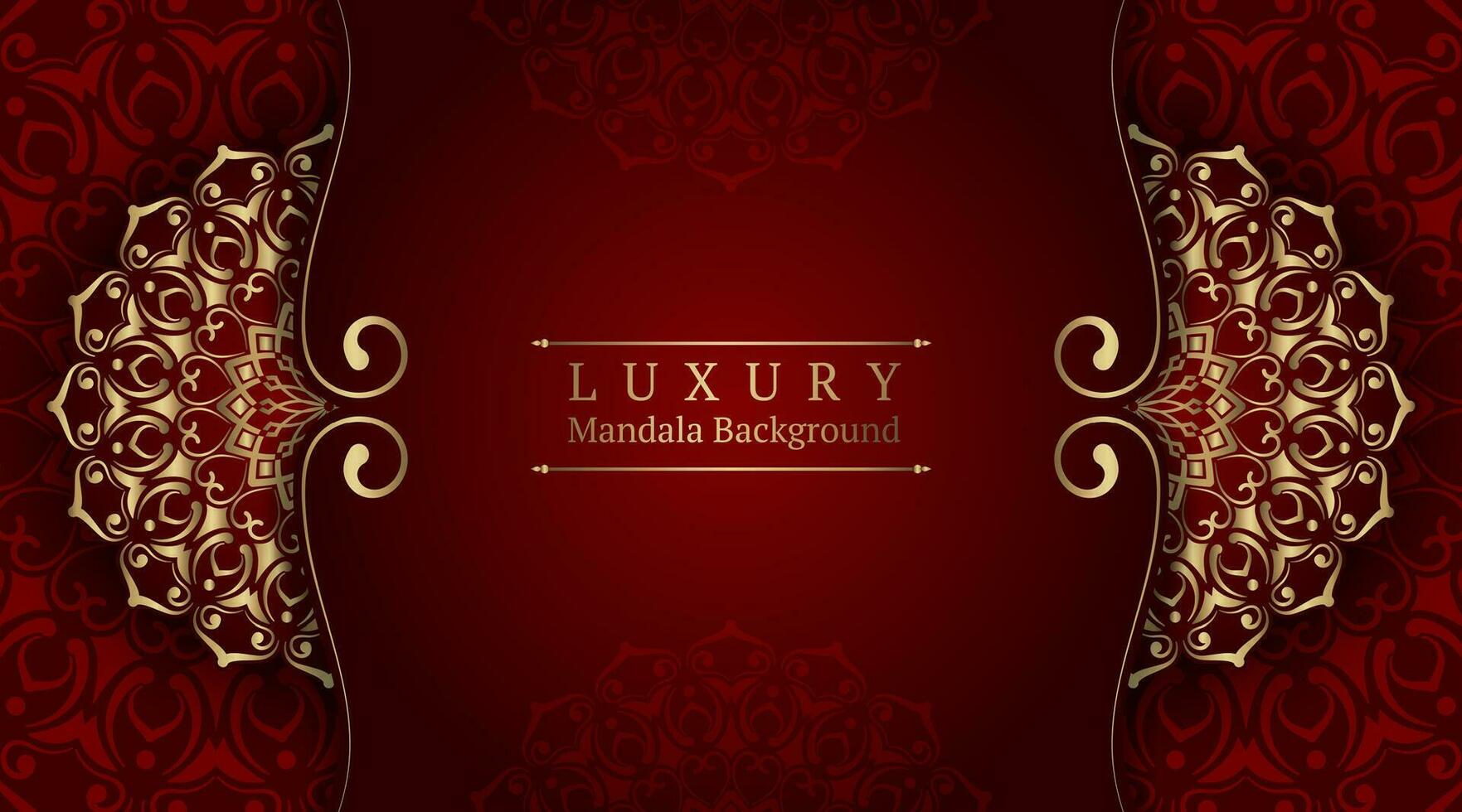 Red background with golden mandala ornament vector