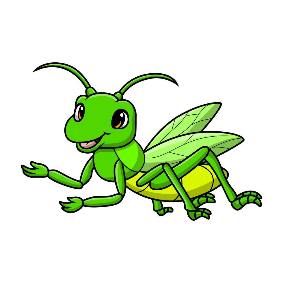 Cute grasshopper cartoon on white background vector