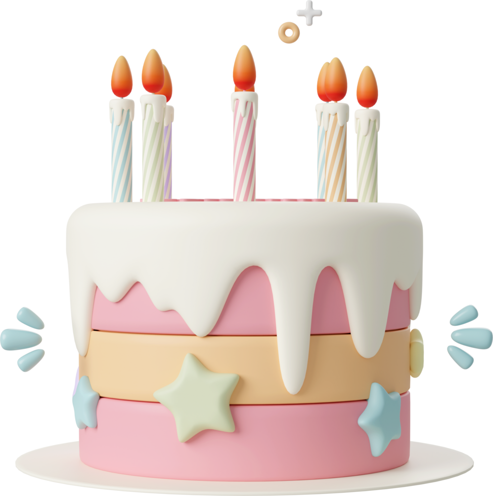 Birthday cake for celebration party, Happy Birthday, 3d illustration png