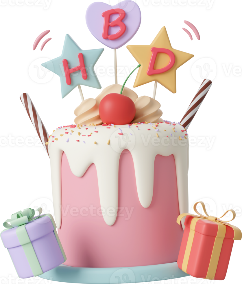 Birthday cake for celebration party, Happy Birthday, 3d illustration png