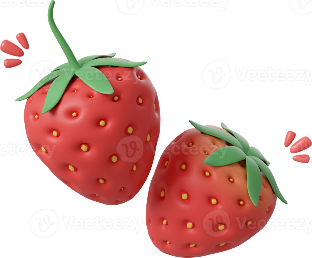Cute strawberry used for decorating cakes or desserts, 3d illustration png