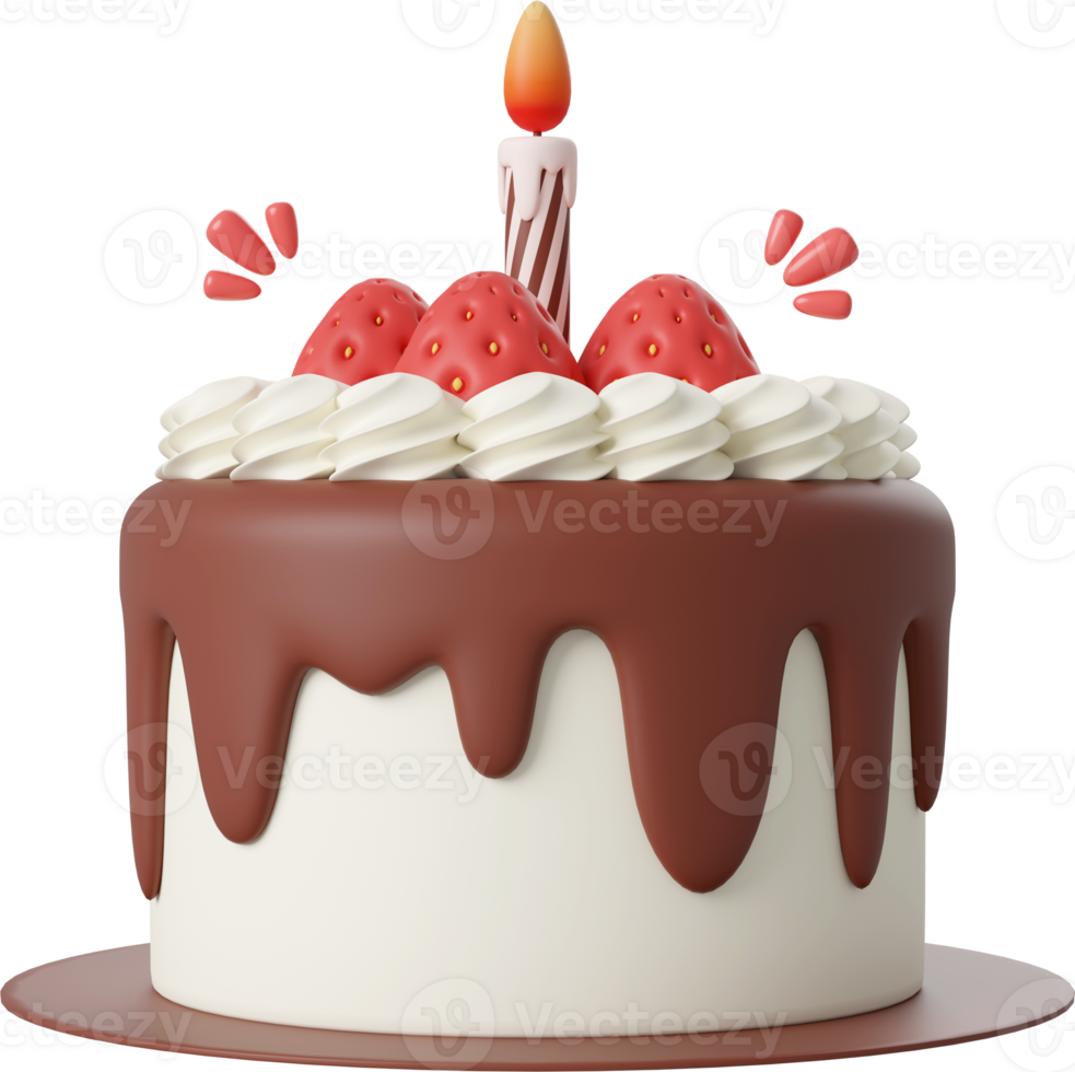 Birthday cake for celebration party, Happy Birthday, 3d illustration png