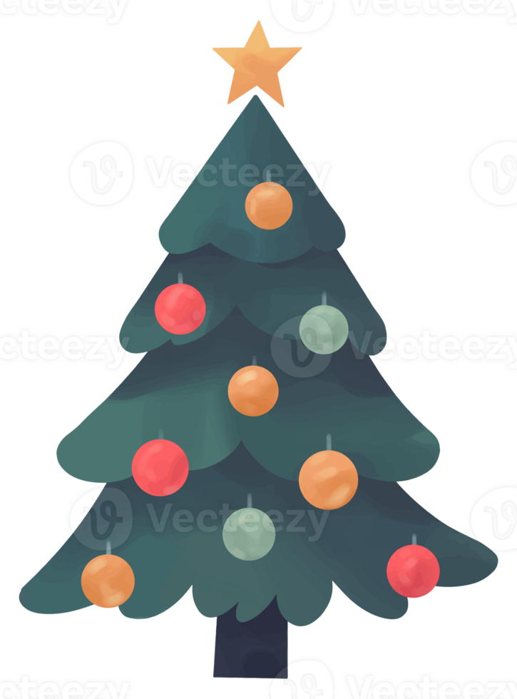 Colorful Christmas tree hand drawn style png