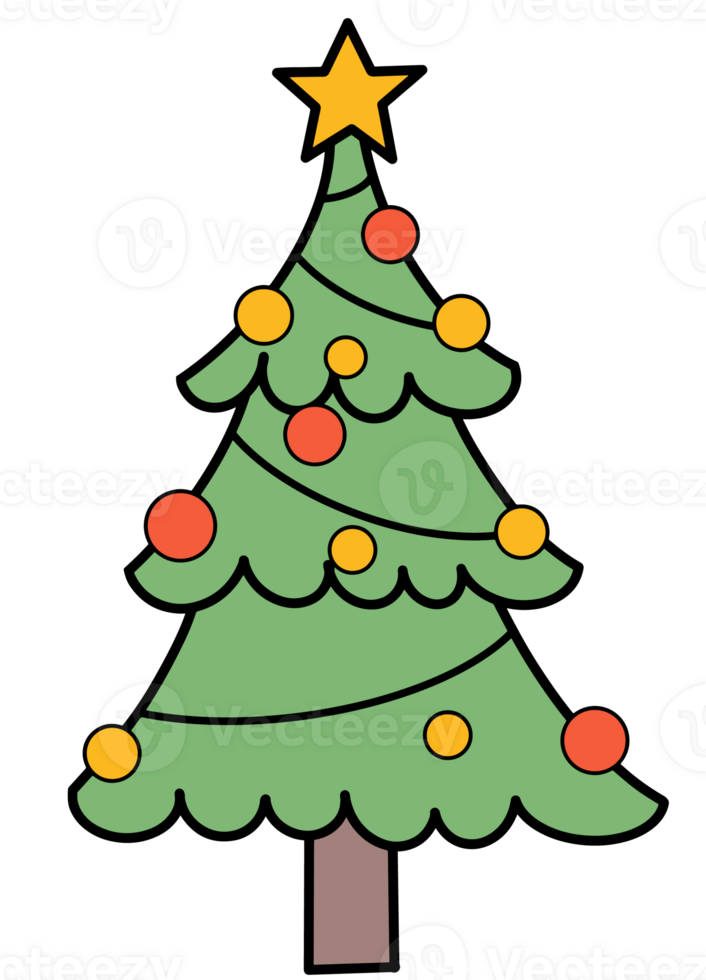 Colorful Christmas tree hand drawn style png