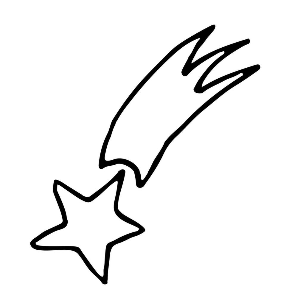 Abstract shooting star with tail. Doodle isolated on a white background. Hand drawn illustration for cards, posters, stickers, textile and professional design. vector