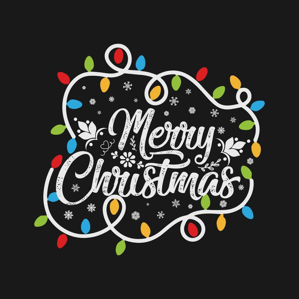 Merry Christmas  Happy New Year t shirt Promotion Poster or banner with red gift box and LED String lights for Retail, Shopping or Christmas Promotion in red and black style vector