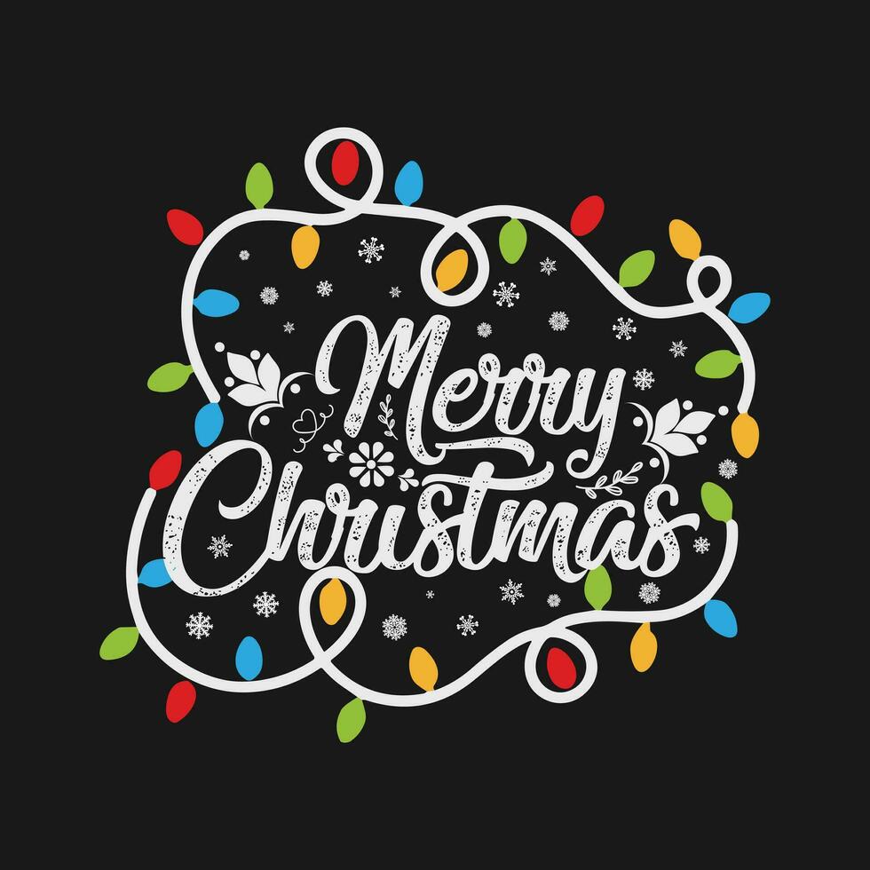 Merry Christmas  Happy New Year t shirt Promotion Poster or banner with red gift box and LED String lights for Retail, Shopping or Christmas Promotion in red and black style vector