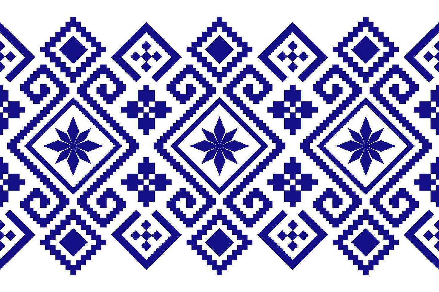 Indigo navy blue geometric traditional ethnic pattern Ikat seamless pattern border abstract design for fabric print cloth dress carpet curtains and sarong Aztec African Indian Indonesian vector